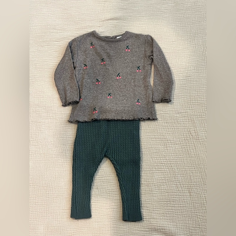 Zara Brown Ribbed Top with Cherry Detail